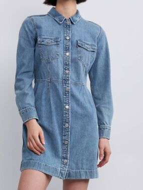 Levi’s Ellie Snap Front Western Mini Shirt Denim Dress Medium Wash size L